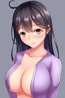 1girl black_hair blush breasts brown_eyes kantai_collection large_breasts open_clothes tagme tapisuke ushio_(kantai_collection) // 880x1320 // 115.1KB