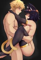 1boy animal_ears arms_around_neck bangs black_hair black_thighhighs blonde_hair blue_eyes blush breasts cat_ears ear_piercing eye_contact female from_side kali_belladonna lainart large_breasts lifting_person looking_at_another nose_blush nude open_mouth piercing rwby scar scar_on_face sex short_hair standing standing_sex straight sun_wukong_(rwby) sweat tail tail_wrap thigh_grab thighhighs toeless_legwear tongue tongue_out upright_straddle yellow_eyes // 1088x1570 // 154.2KB