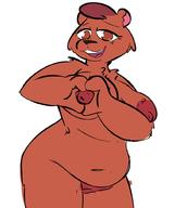 2017 absurd_res anthro bear big_breasts breasts brown_eyes brown_fur brown_hair digital_media_(artwork) eyelashes fan_character female fur hair half-closed_eyes hi_res looking_at_viewer mammal navel nipples nude open_mouth overweight pose presenting_nipples pussy samoyena shaved_pussy short_hair simple_background smile solo standing white_background // 850x1013 // 72.1KB