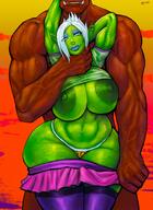 1girls 1male 34-san blizzard_entertainment choking dark-skinned_male dark_skin green_skin huge_breasts mag'har_orc miniskirt orc orc_(warcraft) orc_male original_character stockings thick_thighs vem warcraft white_hair wide_hips world_of_warcraft // 1686x2318 // 366.4KB