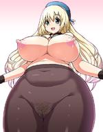 1girl Pantyhose atago_(kantai_collection) bad_deviantart_id bad_id black_gloves blonde_hair blue_eyes blush breasts cameltoe gloves hat kantai_collection large_breasts long_hair looking_at_viewer nipples open_mouth otoi_rekomaru plump pubic_hair see-through smile solo topless // 880x1124 // 128.3KB