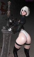 1girl 3d ass back black_gloves blue_eyes female giant_sword gloves hairband high_resolution hips holding_weapon huge_ass large_filesize legs leotard looking_back nier:_automata short_hair sleeves smile solo sword the_majestic thick_thighs thighs very_high_resolution weapon white_hair wide_hips yorha_no.2_type_b // 880x1447 // 254.9KB