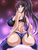 1girl ass back bangs black_hair blue_legwear blue_panties blue_underwear blush bra breasts crotch erect_nipples erect_nipples_under_clothes female hair_between_eyes hands_on_own_thighs high_resolution huge_breasts idolmaster jet_(pw3234) long_hair looking_at_viewer looking_back nipples pantsu ponytail shirase_sakuya smile solo sparkle sports_bra sweat the_idolm@ster:_shiny_colors thighhighs tied_hair underwear waist yellow_eyes // 1080x1436 // 236.8KB