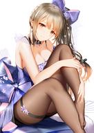 1girl Pantyhose absurdres bare_arms bare_shoulders black_choker blue_dress breasts brown_eyes brown_hair brown_legwear choker cleavage commentary_request dress duplicate flower girls_frontline hair_ribbon head_tilt higandgk highres k-2_(girls_frontline) knees_up large_breasts long_hair looking_at_viewer no_shoes plantar_flexion purple_flower ribbon side_ponytail sidelocks sitting smile solo thigh_strap // 1220x1725 // 225.8KB