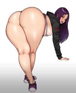 1girl ass bent_over burakku-ra highres huge_ass legs long_hair looking_back purple_hair shoes solo thick_thighs thighs // 1084x1322 // 96.7KB