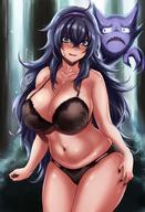 1girl al_bhed_eyes bags_under_eyes black_bra black_panties black_underwear blush bra breasts cleavage curvaceous exhibitionism female gen_1_pokemon hairband haunter hex_maniac_(pokemon) high_resolution hikari_(komitiookami) huge_breasts large_breasts lingerie long_hair looking_at_viewer messy_hair muffin_top nail_polish open_mouth outdoors pantsu pokemon pokemon_(game) purple_eyes purple_hair purple_hairband shiny shiny_hair shiny_skin smile solo standing stomach sweat underwear // 1260x1842 // 309.1KB
