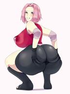 1girls alternate_breast_size anus ass ass_grab ass_spread bare_shoulders black_gloves blush breasts clenched_teeth clepovicka elbow_pads gloves grabbing_own_ass green_eyes hairband highres huge_ass huge_breasts lactation naruto naruto_(series) naruto_shippuden pink_hair sakura_haruno short_hair shorts solo squatting teeth thick_thighs thighs toeless_footwear toes white_background wide_hips // 1422x1896 // 138.6KB
