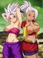 2girls areola areola_slip areolae big_breasts breasts caulifla dragon_ball dragon_ball_heroes dragon_ball_super erect_nipples erect_nipples_under_clothes exposed_breasts female female_only hi_res high_resolution highres kale kamin large_breasts nipple_bulge nipples oren sano-br shounen_jump // 1288x1718 // 338.8KB