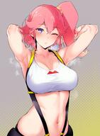 1girls aina_ardebit armpits arms_up blush hizuki_akira pink_hair promare sexy_armpits solo sports_bra sweat sweaty toned // 1288x1752 // 278.6KB