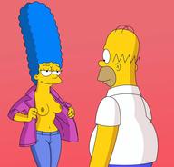 Cartoon Homer_Simpson Marge_Simpson breasts flashing jeans nipples shows_tits smile the_simpsons topless // 960x920 // 80.8KB