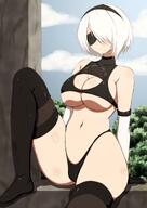 1girls arm_support big_breasts black_clothing blindfold busty cleavage female female_only large_breasts legs navel nier nier:_automata nier_(series) pepejii short_hair sitting square_enix thick_thighs thighs thong underboob voluptuous white_hair yorha_2b // 1288x1822 // 201.5KB
