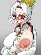 alternate_breast_size areola areolae artist_request big_breasts blush bob_cut breasts breasts_out clothed clothes_pull hair hand huge_breasts large_breasts open_mouth purah red_eyes short_hair sweat tears_of_the_kingdom the_legend_of_zelda white_hair // 1224x1632 // 226.0KB